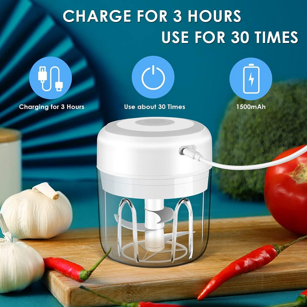 Electric 300ML Garlic Press Chopper Chili Onion Fruits Meat Mincer