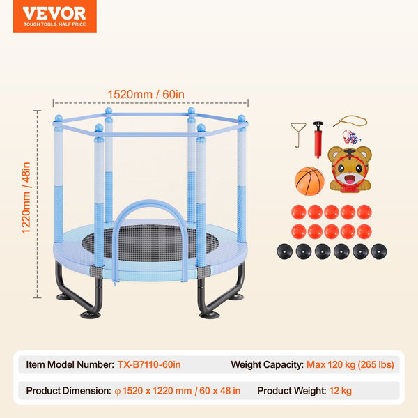 60in Kids Trampoline, 5FT Indoor Outdoor Trampoline, Mini Toddler
