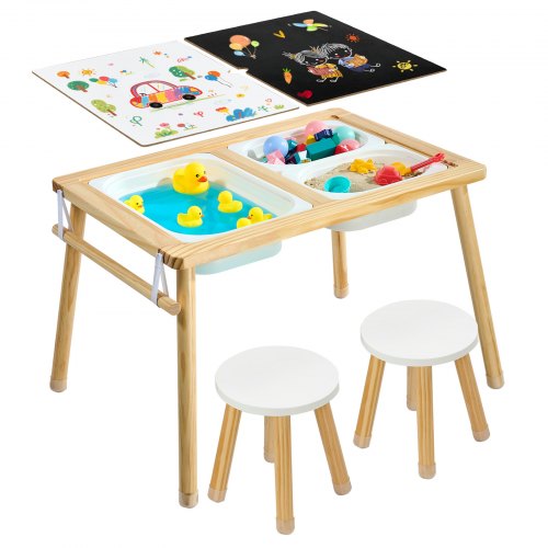 Sensory Table for Toddlers, Wooden Kids Activity Table with 2 Stools,