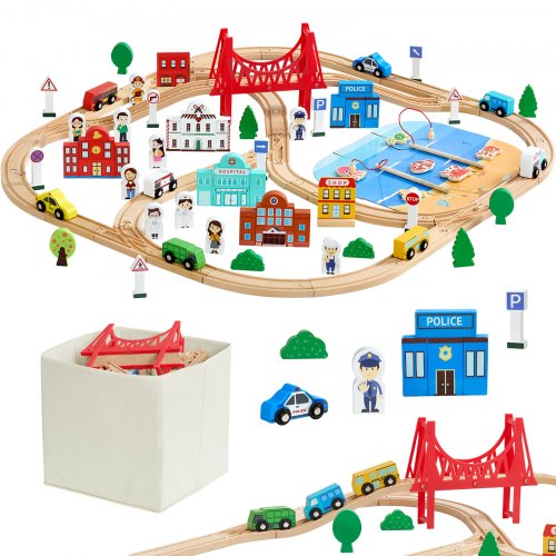 113PCS Wooden Train Set, for Kids Ages 3-8, Wood Train Track Toy with