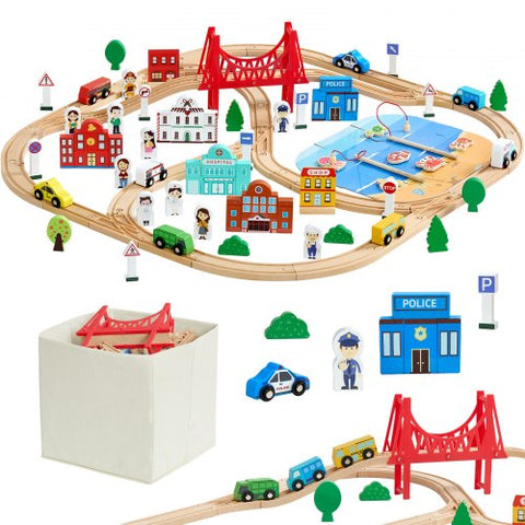 113PCS Wooden Train Set, for Kids Ages 3-8, Wood Train Track Toy with