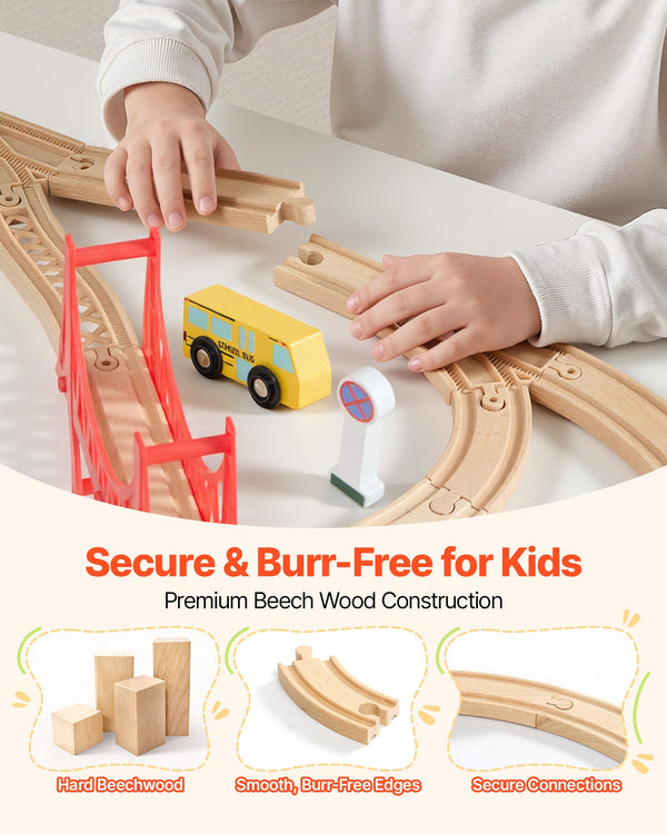 113PCS Wooden Train Set, for Kids Ages 3-8, Wood Train Track Toy with