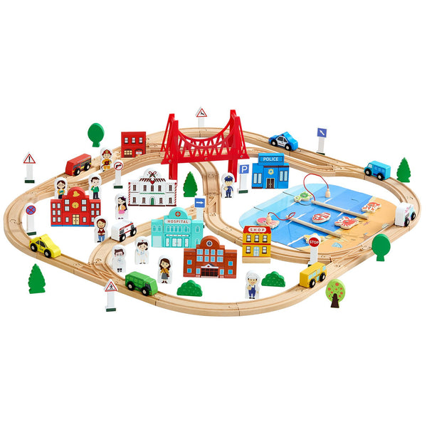 113PCS Wooden Train Set, for Kids Ages 3-8, Wood Train Track Toy with
