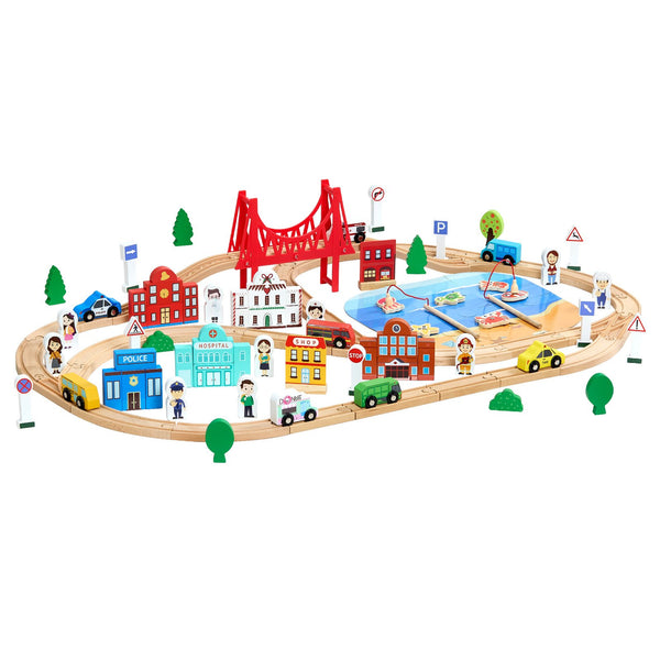 113PCS Wooden Train Set, for Kids Ages 3-8, Wood Train Track Toy with